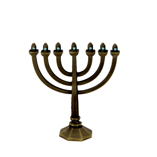 Crystal Mini-Menorah - Old Brass - Turquoise
