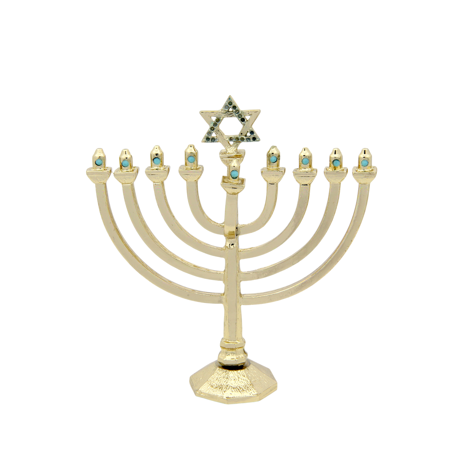Crystal Mini-Chanukiah - Gold plated - Turquoise