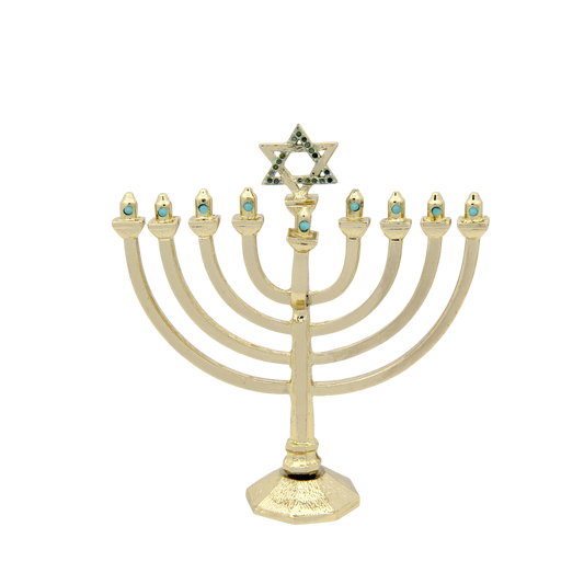 Crystal Mini-Chanukiah - Gold plated - Turquoise