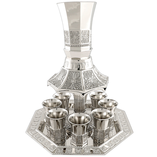 Nickel plated wine divider with floral motifs and six cups – Prague Judaica. - Default Title - Prague Judaica