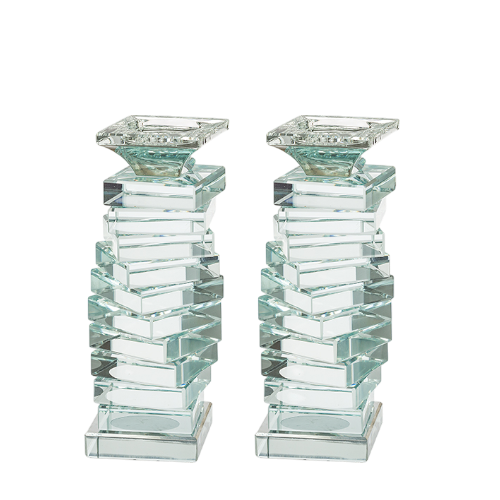 Crystal geometric stacked design Shabbat candlesticks – Prague Judaica. - Default Title - Prague Judaica