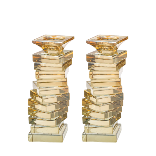 Crystal Shabbat candlesticks with stacked geometric design – Prague Judaica. - Default Title - Prague Judaica