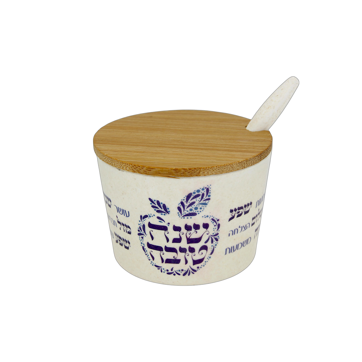Bamboo Honey Dish "Shana Tovah" - Blue apple