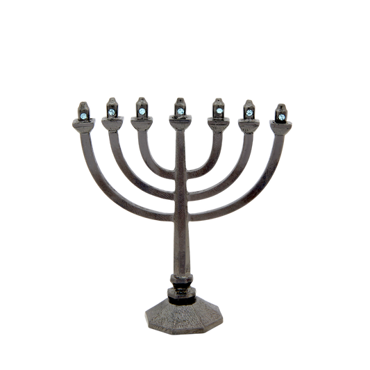 Crystal Mini-Menorah - Anthracite - Aquamarine