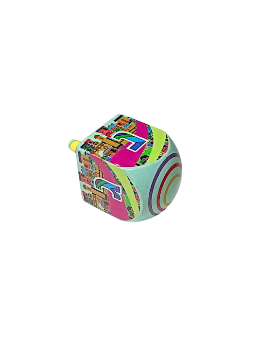 Wooden Dreidel - Jerusalem - Turquoise (Sham)