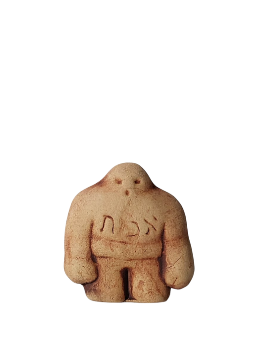 Brown clay golem figurine with Hebrew engraving – Prague Judaica. - Brown - Prague Judaica