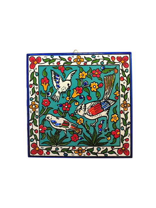 Armenian ceramic hanging Tile - Birds / large
