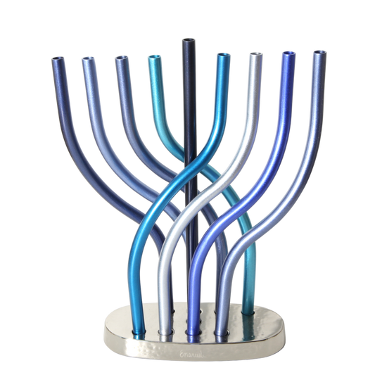 Chanukový svícen Emanuel - modré plameny - velká