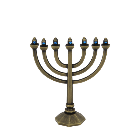 Crystal Mini-Menorah - Old Brass - Capri Blue