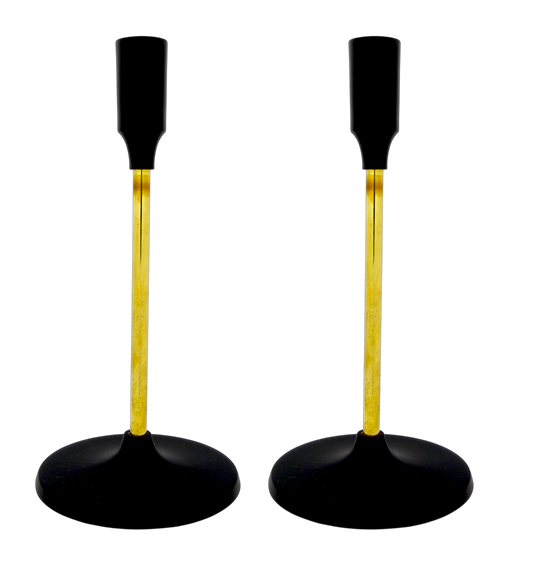 Shabbat candlesticks - Shiny Black-Gold Finish