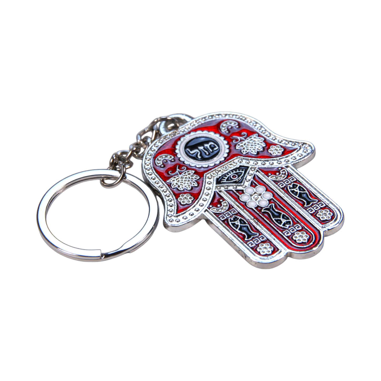 Metal Hamsa Keychain - Silver Colour - Red Black
