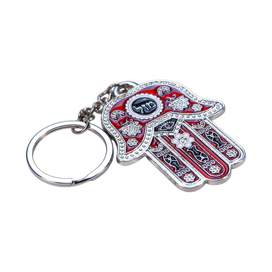 Metal Hamsa Keychain - Silver Colour - Red Black