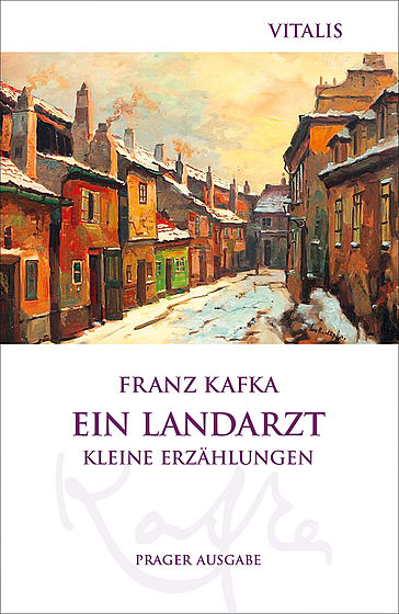 Book cover with an oil painting of a snowy village street lined with brown and orange buildings, white background, and. - Czech - Prague Judaica