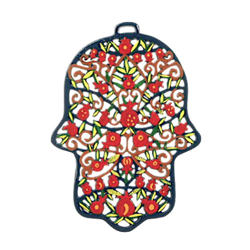 Large Hand Painted Hamsa Emanuel - Pomegranates