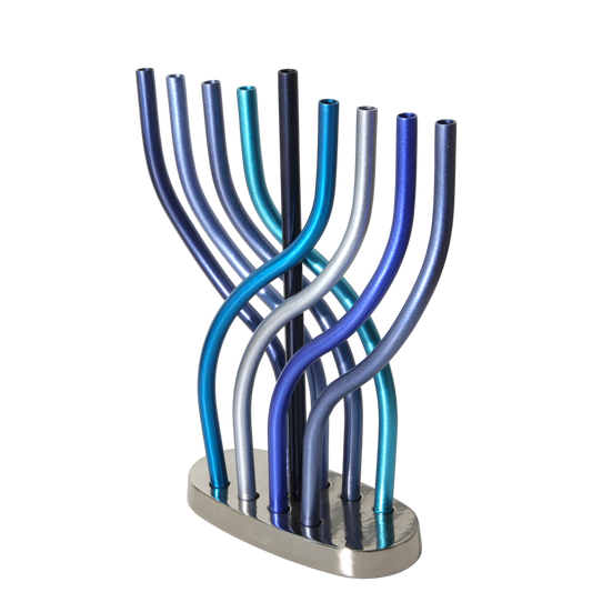 Chanukový svícen Emanuel - modré plameny - velká