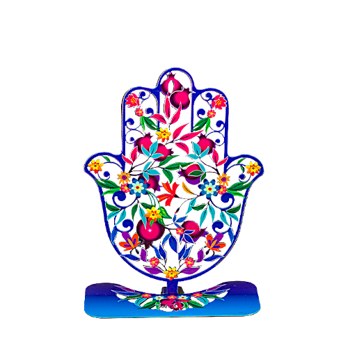 Metal Hamsa standing - Pomegranates and Flowers