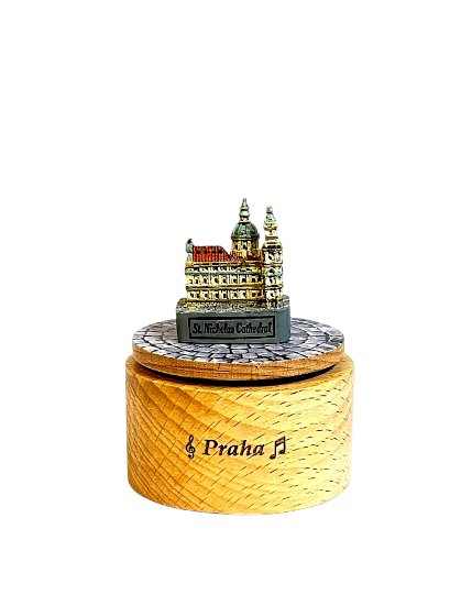 Otočná hrací skříňka - miniatura kostela sv. Mikuláše na Malé Straně