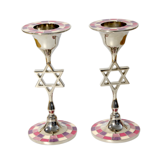Modern Metal Candlesticks with Star of David