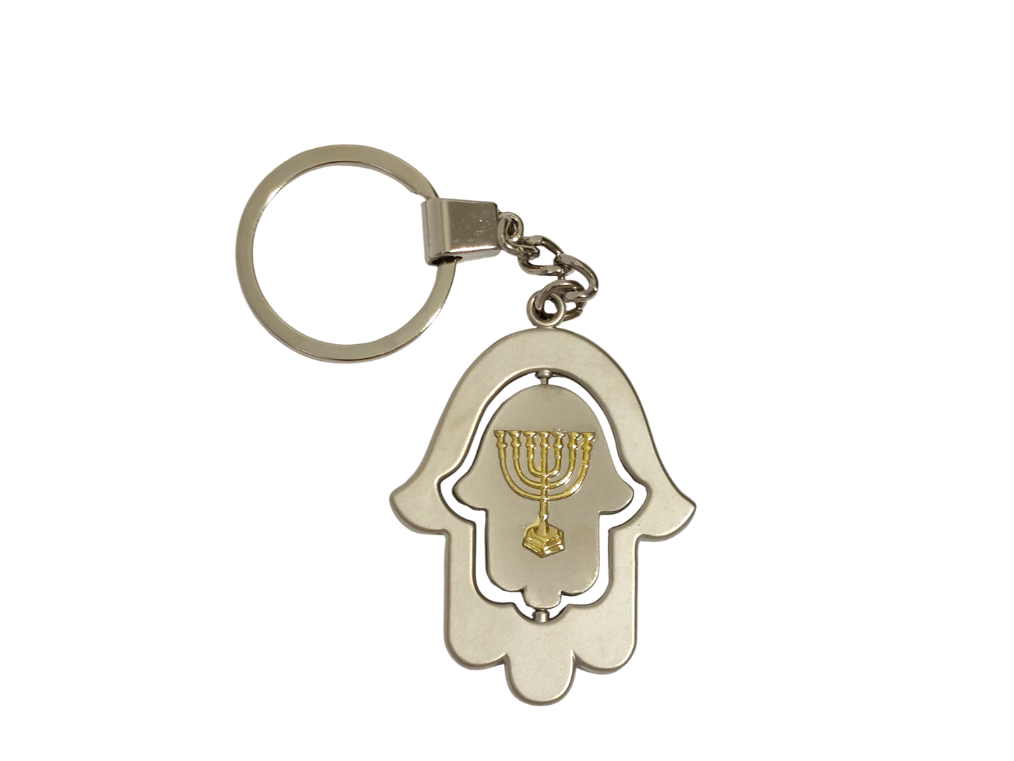 Spinning Hamsa Keychain - Menorah with Traveler's Prayer