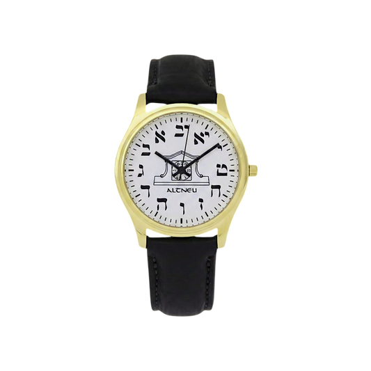 Mens Altneu Hebrew Backwards Watch - Black Leather