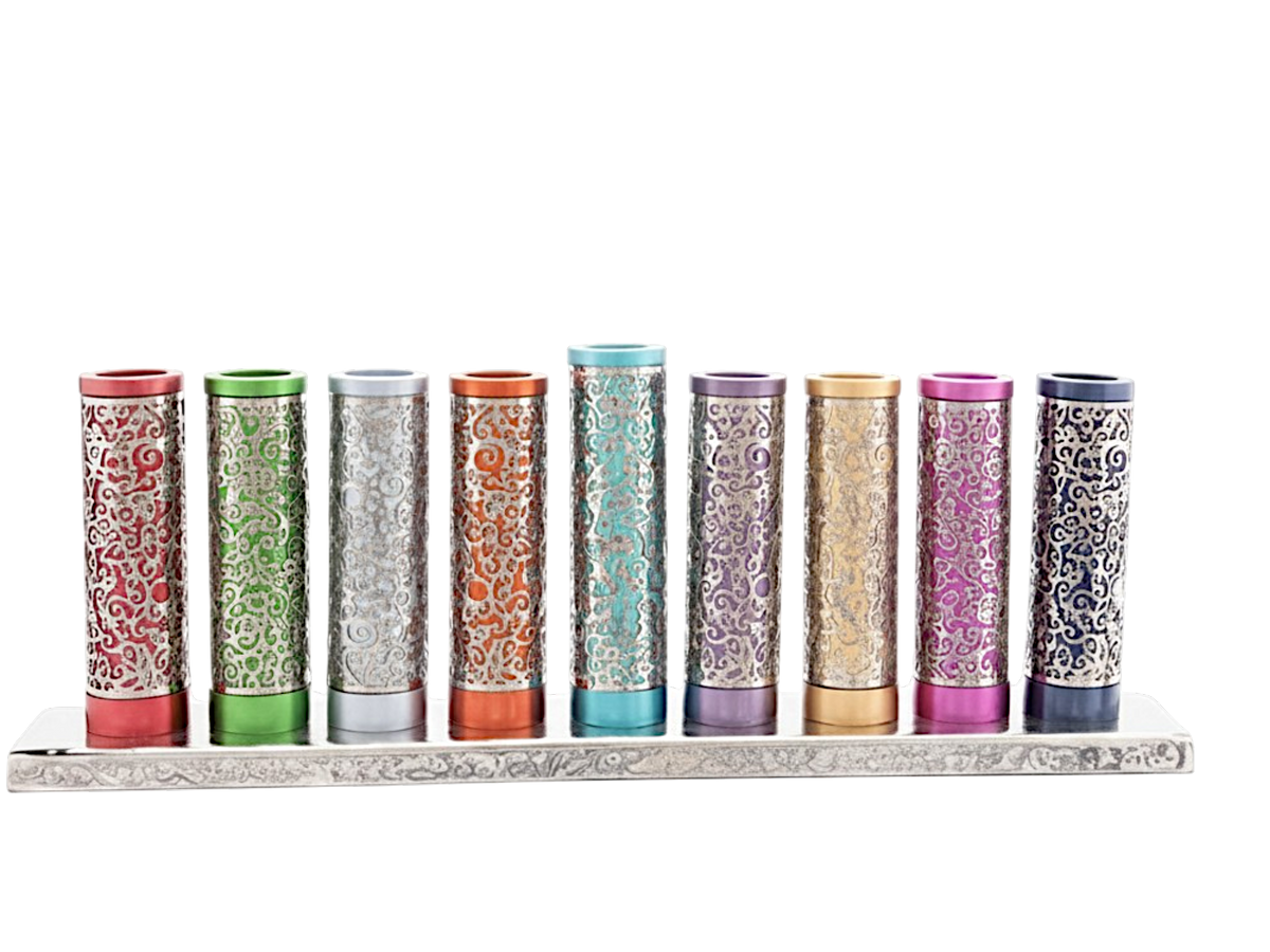 Yair Emanuel Lasercut Pomegranate Cylinder Menorah – Multicolour