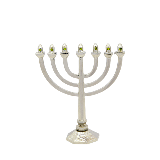 Crystal Mini-Menorah - Silver plated - Olivine