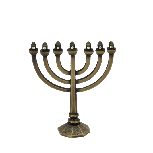 Crystal Mini-Menorah - Old Brass - Olivine