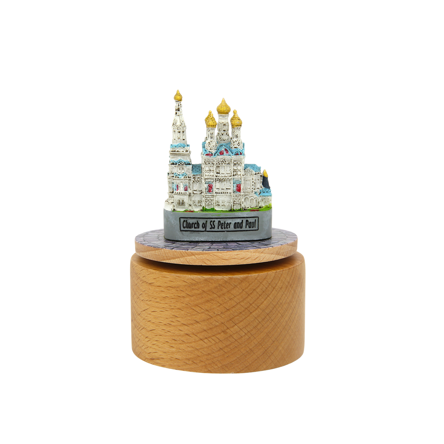 Otočná hrací skříňka - miniatura Pravoslavného kostela sv. Petra a Pavla v Karlových Varech