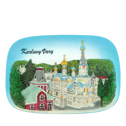 Keramická kachle - Reliéf pravoslavného kostela sv. Petra a Pavla v Karlových Varech