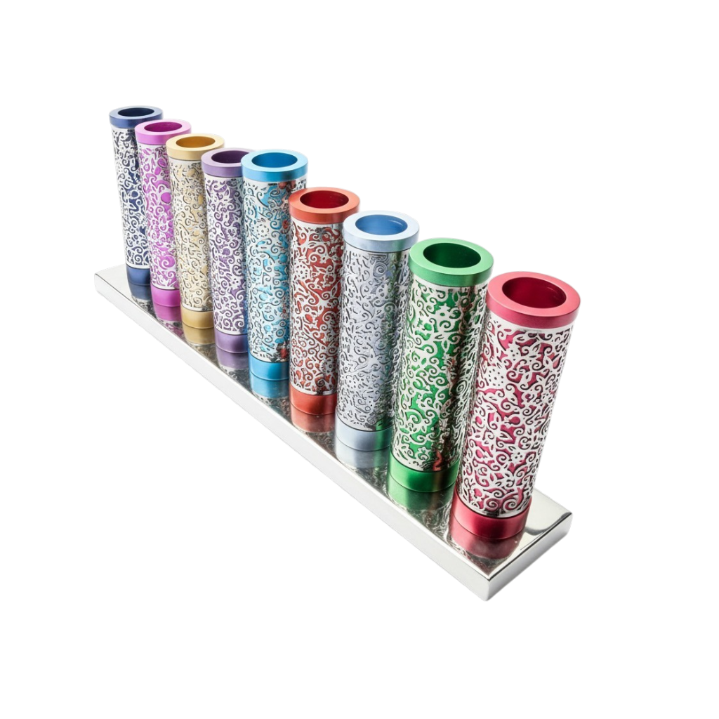 Yair Emanuel Lasercut Pomegranate Cylinder Menorah – Multicolour