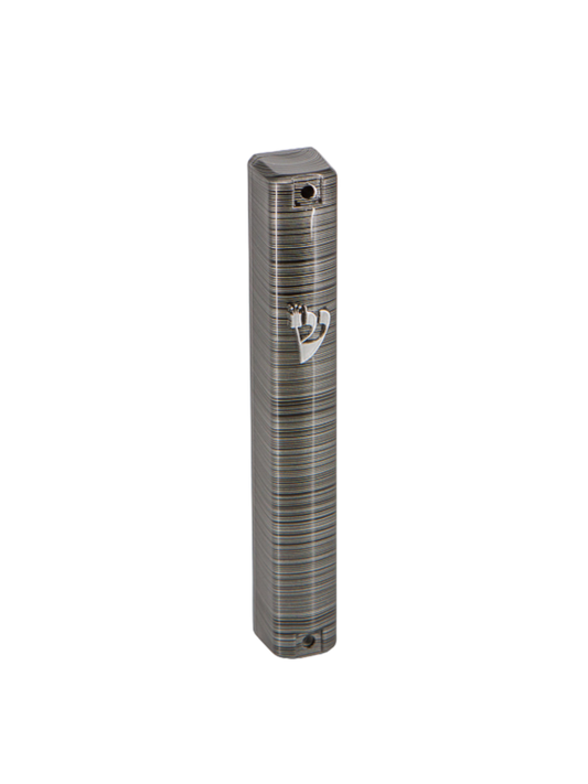 Plastic Mezuzah -  Metallic Gray Striped