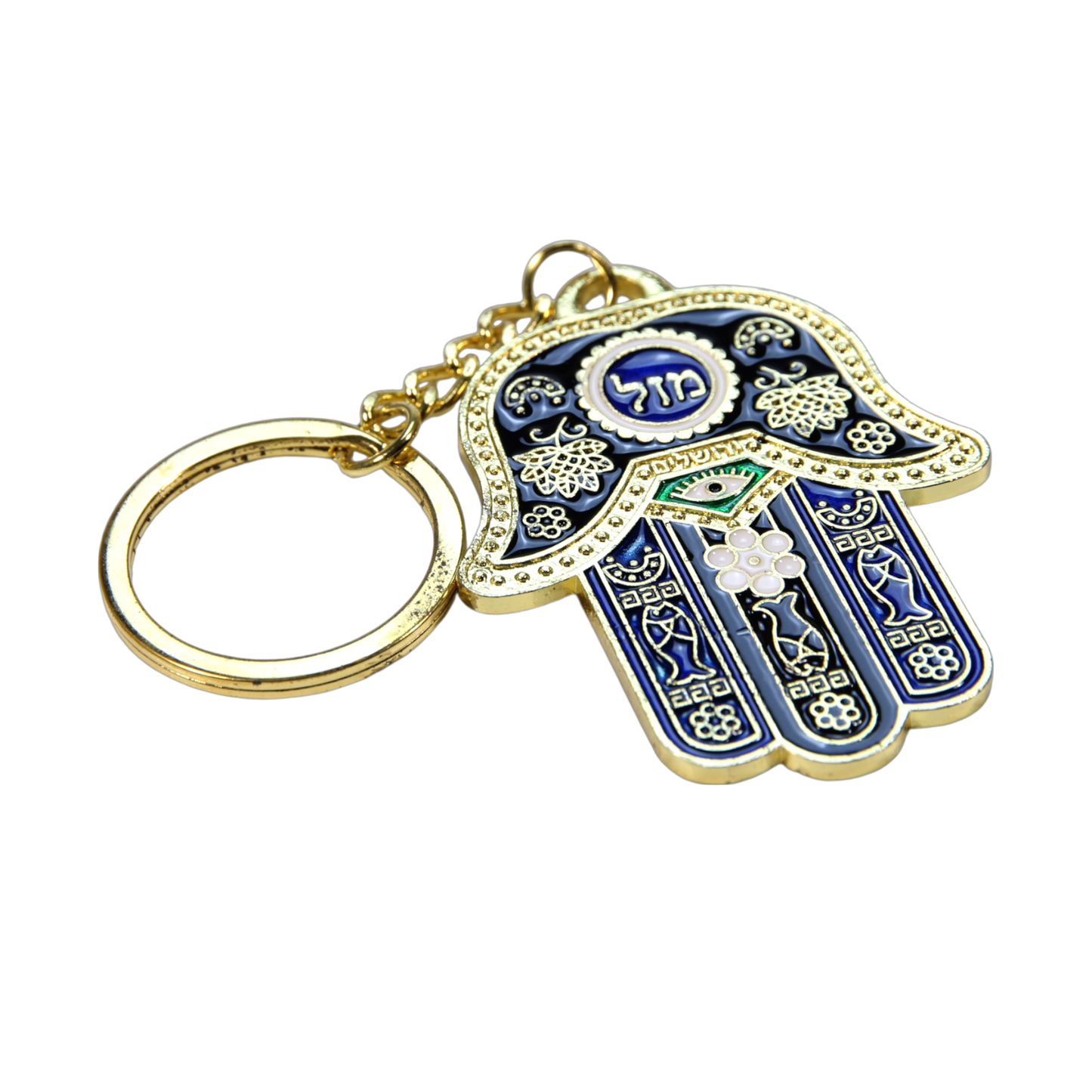Metal Hamsa Keychain - Golden Colour - Black Blue