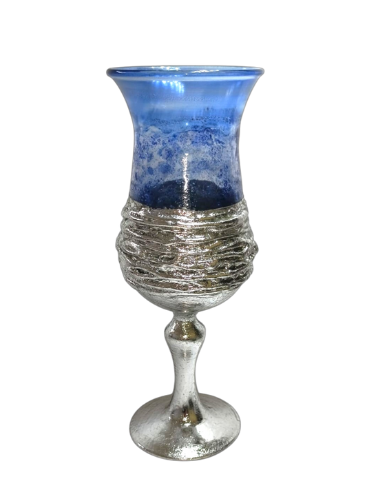 Kiddush Cup - Sherman Sterling Silver with Murano Glass - Blue Waves