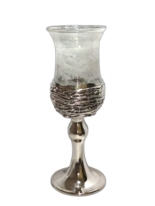 Kiddush Cup - Sherman Sterling Silver with Murano Glass - White Waves