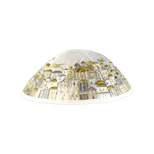 Kippah Emanuel - Embroidered - Full Jerusalem- Gold