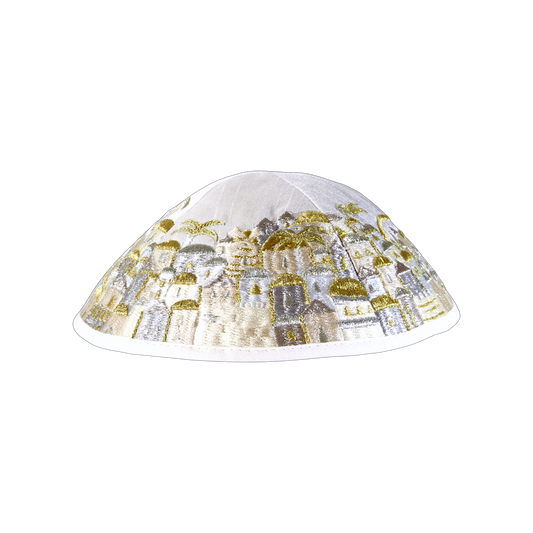 Kippah Emanuel - Embroidered - Full Jerusalem- Gold