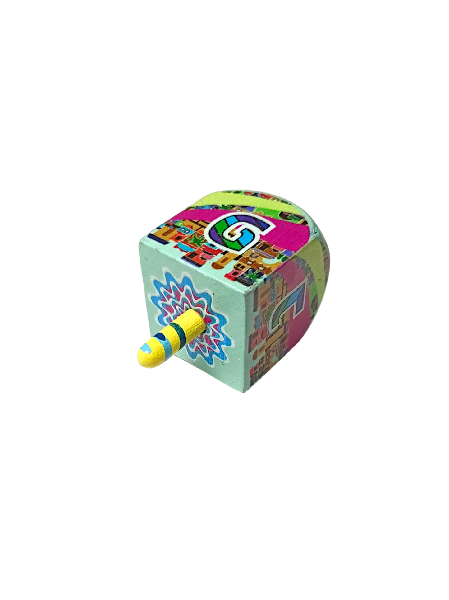 Wooden Dreidel - Jerusalem - Turquoise