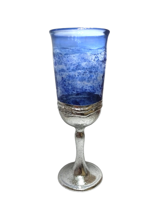 Kiddush Cup - Sherman Sterling Silver with Murano Glass - Blue