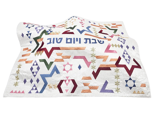 Přikrývka na chalu vyšívaná - geometrická Davidova hvězda