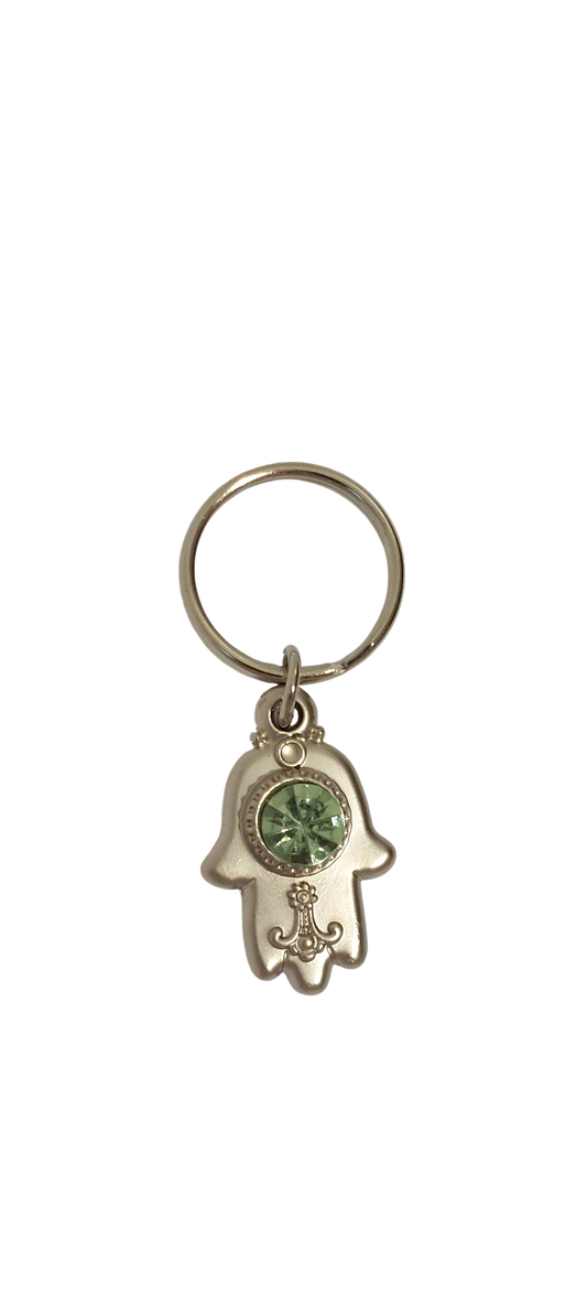 Small Hamsa Keychain - Light Green Stone
