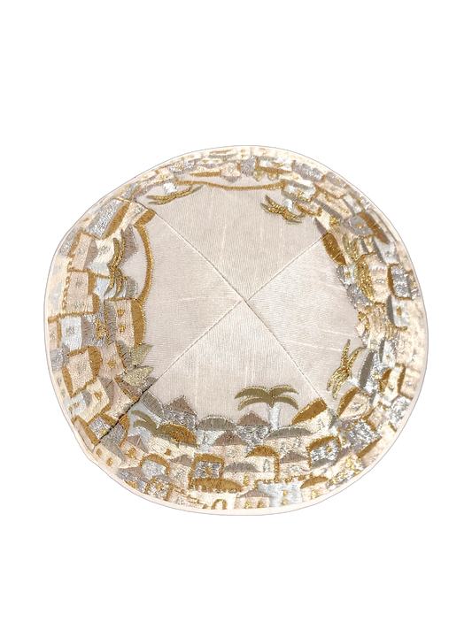 Kippah Emanuel - Embroidered - Full Jerusalem- Gold