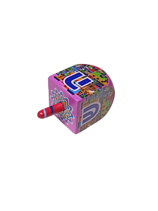 Wooden Dreidel - Jerusalem - Purple (Sham)