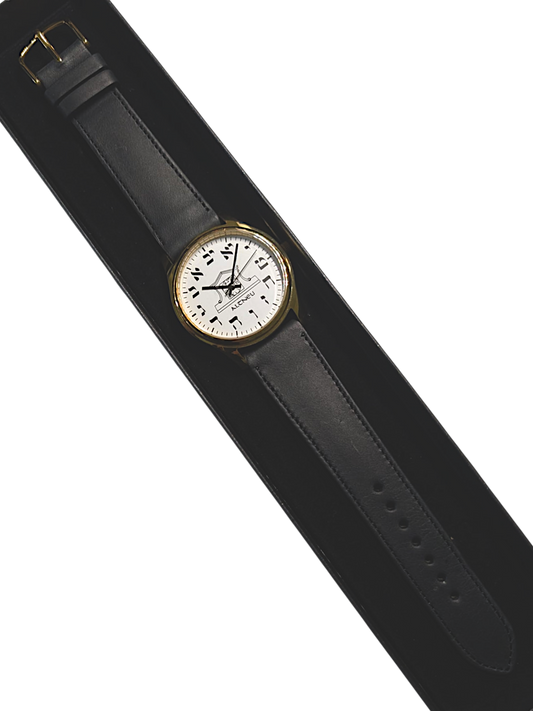 Mens Altneu Hebrew Backwards Watch - Black Leather