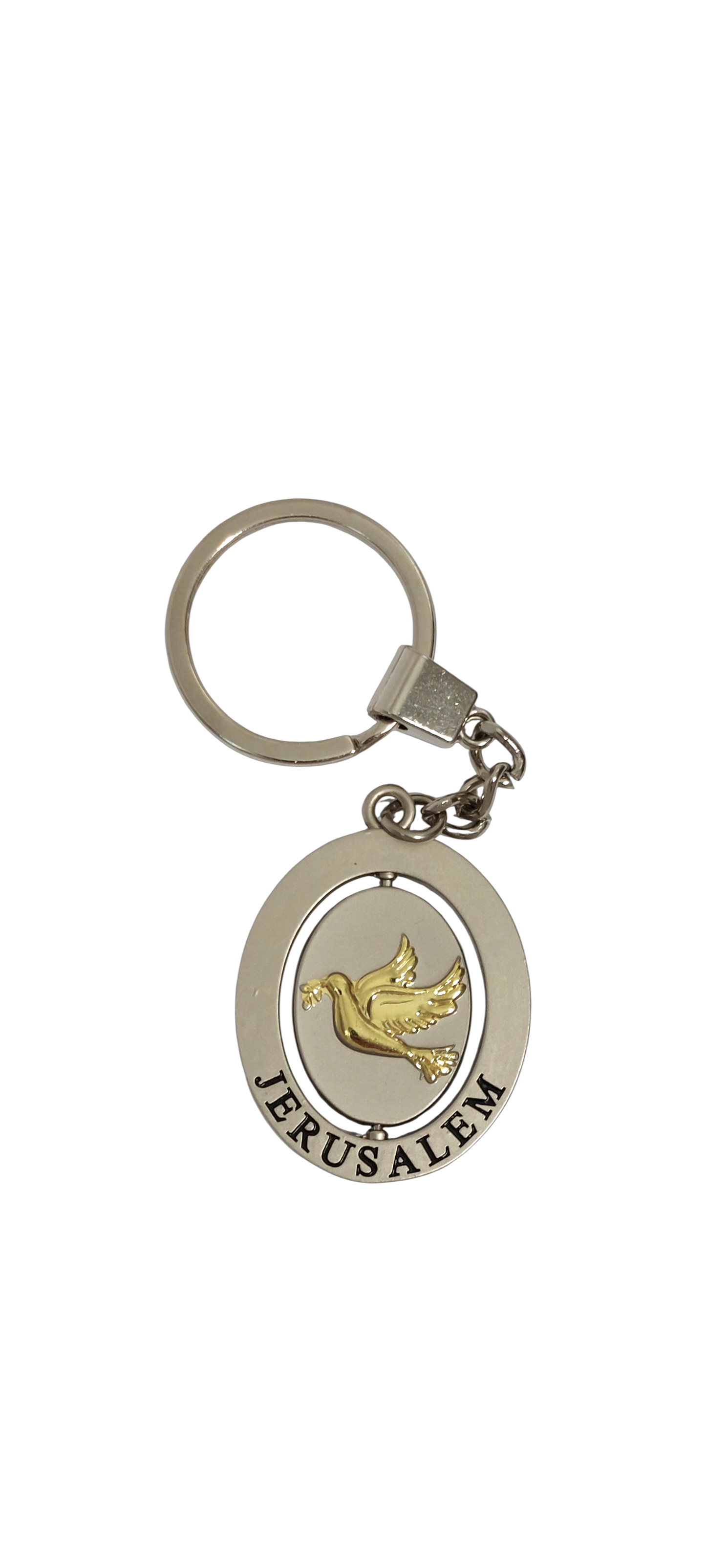 Spinning Oval Keychain - Star of David and Peace Dove
