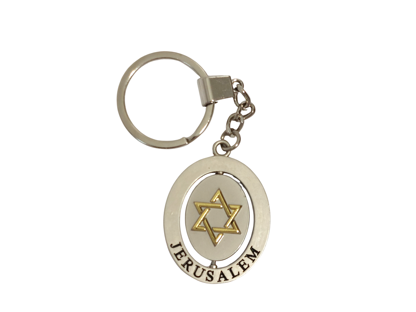 Spinning Oval Keychain - Star of David and Peace Dove