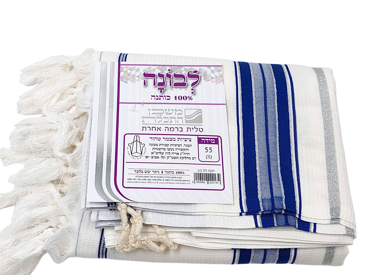 Tallit Levonah Sizes 50, 55, 60, 70 - Blue Silver Stripes