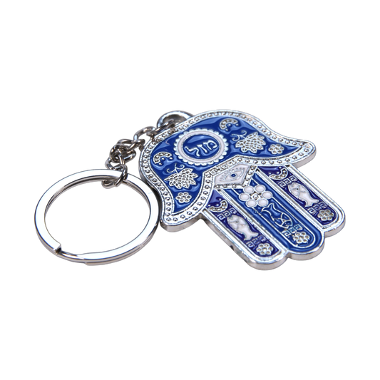 Metal Hamsa Keychain - Silver Colour - Blue