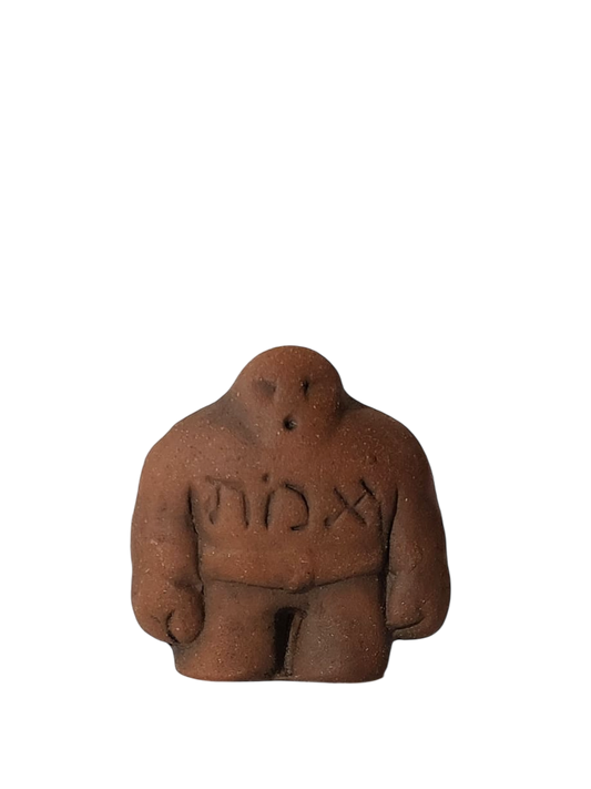 Brown clay golem figurine with Hebrew inscription – Prague Judaica. - Brown - Prague Judaica