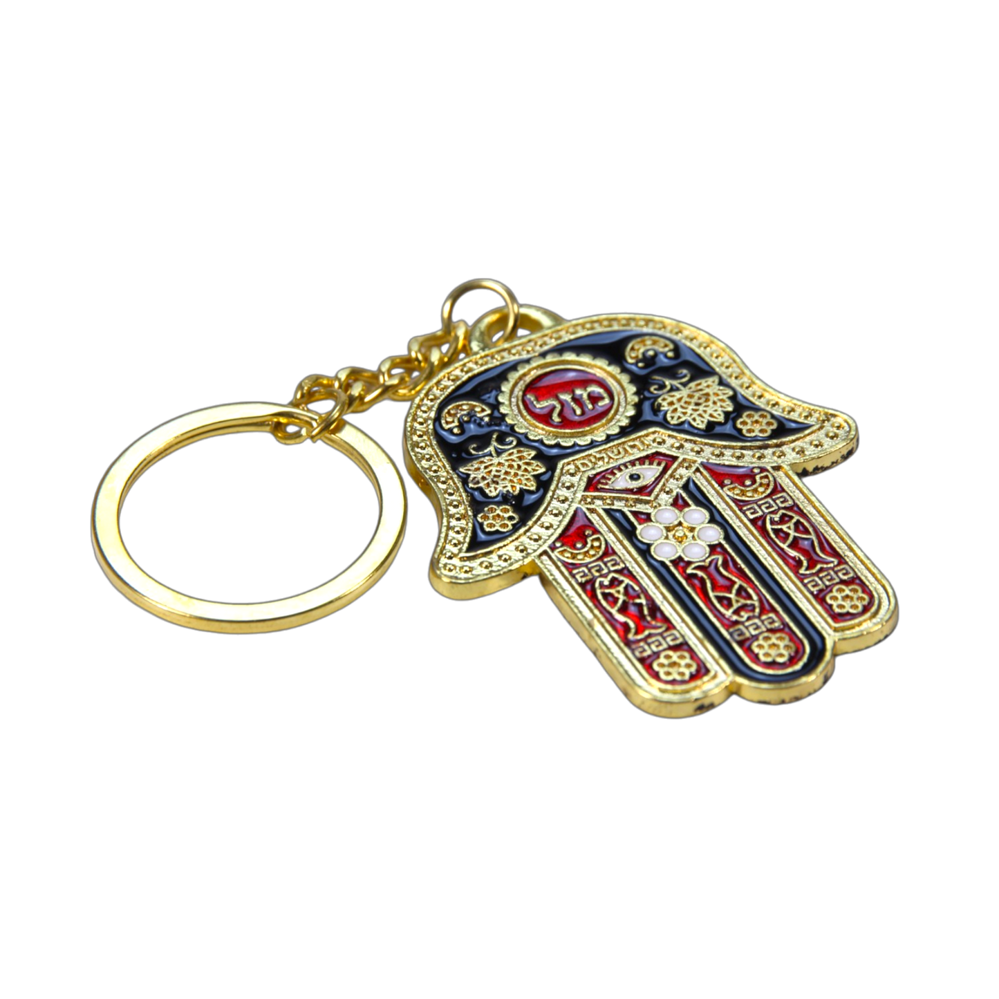 Metal Hamsa Keychain - Golden Colour - Black Red