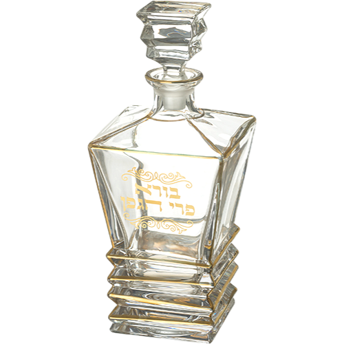 Crystal wine bottle with Hebrew text and geometric stopper – Prague Judaica. - Default Title - Prague Judaica